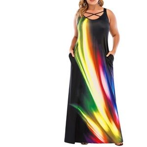 LAPA Dress Printed V-Neck Racerback Maxi Slip Dress Size XXL Black